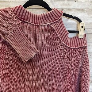 Free People Cold Shoulder Half Moon Bay Pullover Cut Out Sweater Raspberry Pink